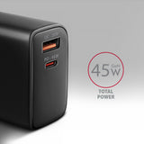 Axagon ACU-PQ45 QC 3.0, 4.0/AFC/FCP/PPS/PD, 45W, schwarz - Netzladegerät mit USB-A und USB-C Schnittstelle Mobiltelefon, Smartphone, SmartWatch, Tablet, Universel Sort Vekselstrøm Hurtig opladning Indendørs