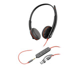 HP Poly Blackwire 3225 Stereo USB-C Headset +3.5mm Plug +USB-C/A Adapter