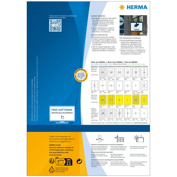 HERMA 9501 selvklæbende etiket Rektandel Permanent Hvid 50 stk