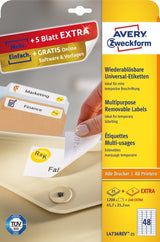 Avery L4736REV-25 selvklæbende etiket Afrundet rektangel Aftagelig Hvid 1440 stk