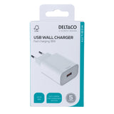 Deltaco USB-AC182 oplader til mobil enhed Universel Hvid Vekselstrøm Hurtig opladning Indendørs