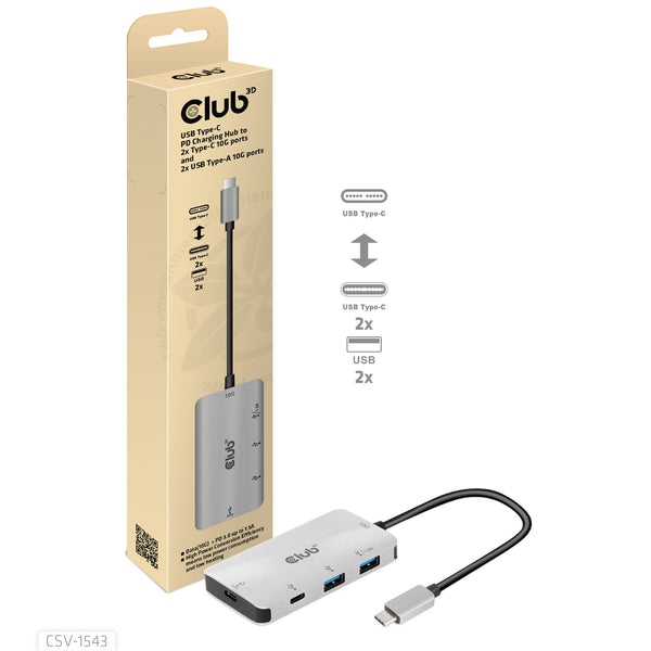 CLUB3D CSV-1543 interface hub USB 3.2 Gen 2 (3.1 Gen 2) Type-C 10000 Mbit/s Sort, Sølv