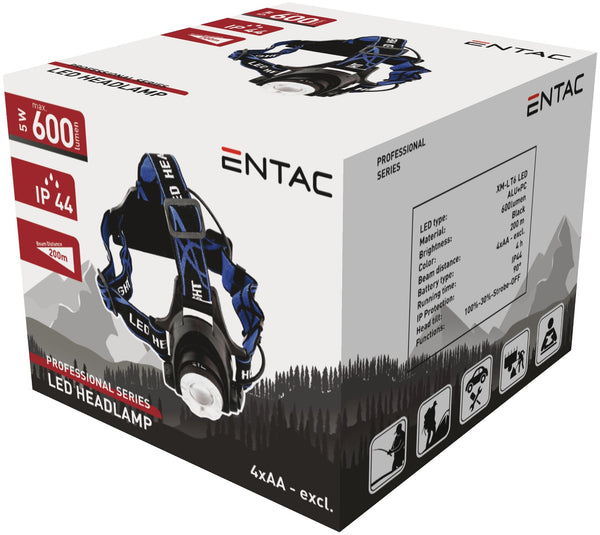 Entac EHL-ZOOM-5W-ALU lommelygte Sort Hovedbånd lommelygte LED