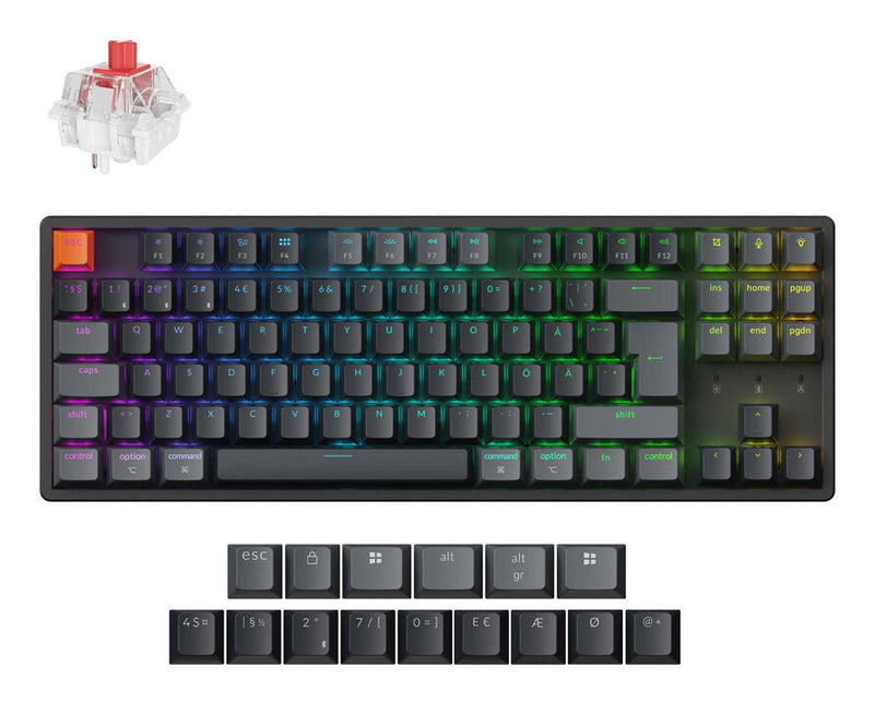 Keychron K8 QMK tastatur Universel USB + RF Wireless + Bluetooth Nordisk Sort