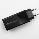 Qoltec 52382 oplader til mobil enhed Laptop, Bærbar spillekonsol, Strømbank, Smartphone, SmartWatch, Tablet Sort Vekselstrøm Hurtig opladning Indendørs