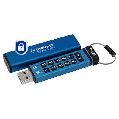 Kingston Technology IronKey 16GB Keypad 200, FIPS 140-3 niveau 3 AES-256 hardwarekrypteret