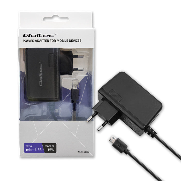 Qoltec 51022 oplader til mobil enhed Mobiltelefon, Smartphone, Tablet Sort Vekselstrøm, DC Indendørs