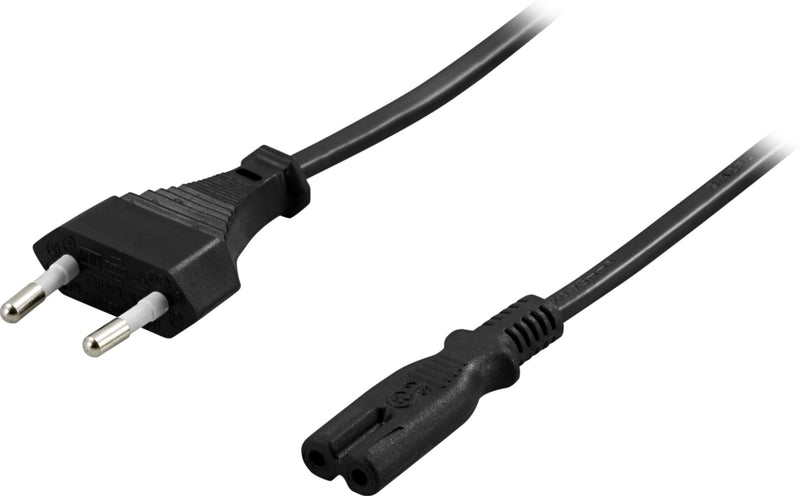 Deltaco Ikke jordet apparatkabel, maks. 250V/2,5A, 2m, sort