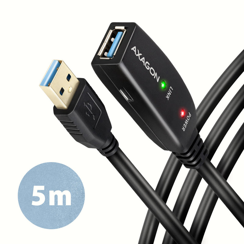 Axagon ADR-305 USB 3.2 Gen 1 A-M -> A-F active extension/repeater cable 5m - Kabel - Digital/Daten USB-kabel USB 3.2 Gen 1 (3.1 Gen 1) USB A 5 Gbit/sek. Sort