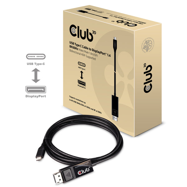 CLUB3D CAC-1557 videokabel adapter 1,8 m USB Type-C DisplayPort Sort