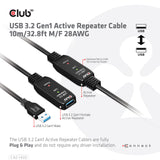 CLUB3D CAC-1405 USB-kabel USB 3.2 Gen 2 (3.1 Gen 2) 10 m USB A 5 Gbit/sek. Sort