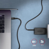 Axagon Data and charging USB 2.0 cable 1.5 m long. PD 60W, 3A. Black braided. USB-kabel 1,5 m USB C 0,48 Gbit/sek. Sort