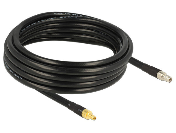 DeLOCK 5m SMA/SMA koaxial kabel CFD400, LLC400 Sort