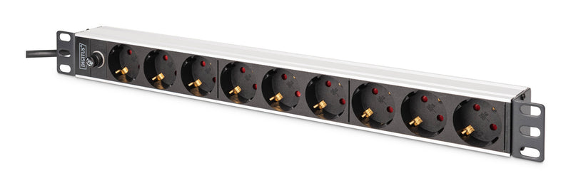 Digitus DN-95437 strømforsyningsenhed (PDU) 9 AC stikkontakt(er) 1U Sort, Sølv