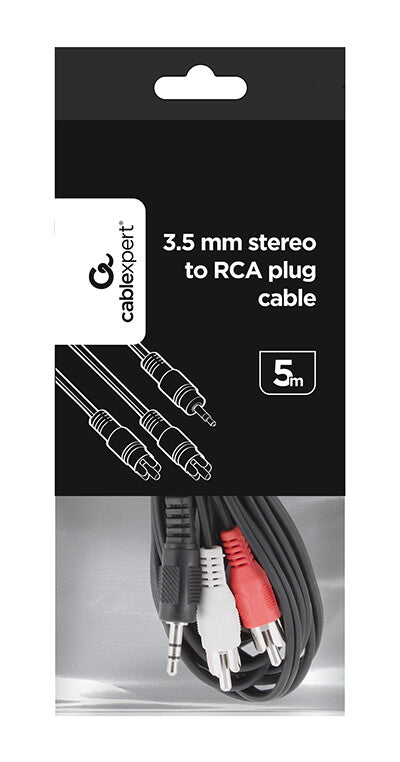 Gembird 5m, 3.5mm/2xRCA, M/M lydkabel Sort, Rød, Hvid