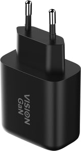 Vision TC-PUSBCEU/65 oplader til mobil enhed Universel Sort Vekselstrøm Hurtig opladning Indendørs
