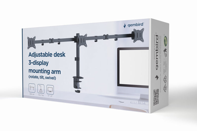Gembird MA-D3-01 skærmbeslag og -stativer 68,6 cm (27") Skrivebord Sort