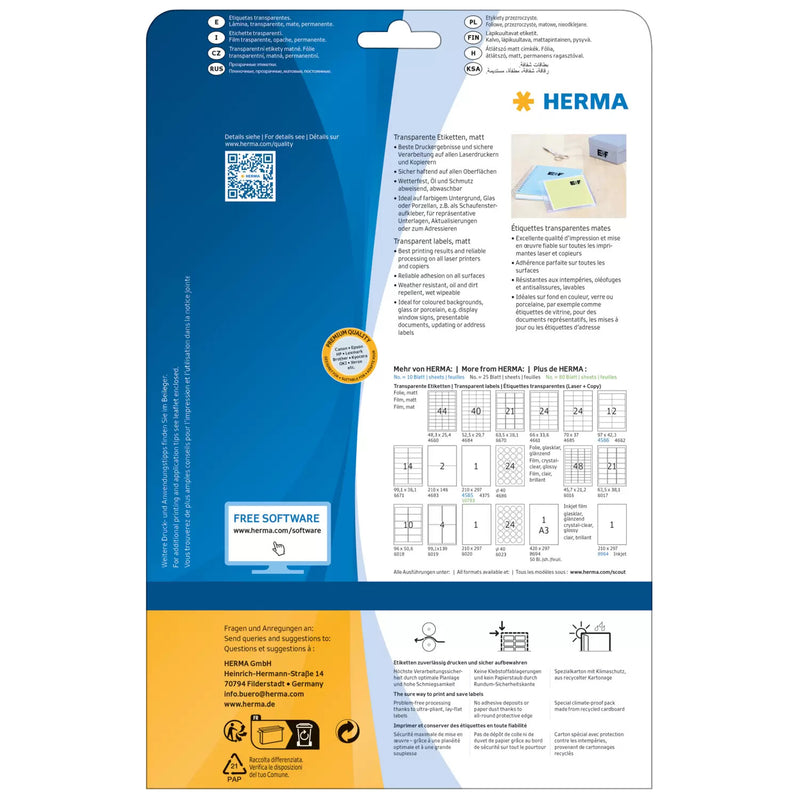HERMA 4684 print etiket Transparent Selvklæbende printeretiket