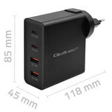 Qoltec 52383 oplader til mobil enhed Laptop, Bærbar spillekonsol, Strømbank, Smartphone, SmartWatch, Tablet Sort Vekselstrøm Hurtig opladning Indendørs