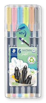 Staedtler 334 SB6 PA fineliner Superfin Vanilje farve, Lyserød, Akvamarin blå, Lysegrøn, Brun, Lys grå