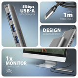 Axagon HMC-5H USB-C 3.2 Gen 1 hub 3x USB-A 4K HDMI PD 100W - Silber Ledningsført USB 3.2 Gen 1 (3.1 Gen 1) Type-C Sølv