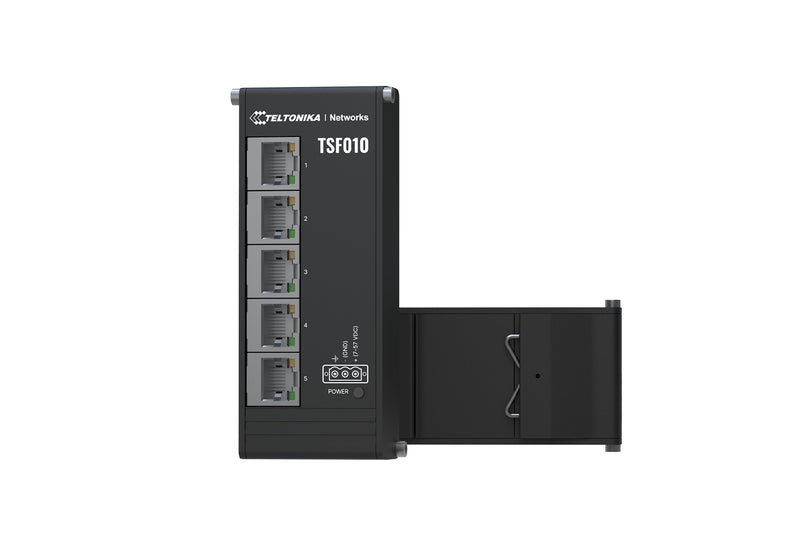 Teltonika NETWORKS TSF010 Flat Ethernet Switch Ikke administreret Fast Ethernet (10/100) DIN rail Sort