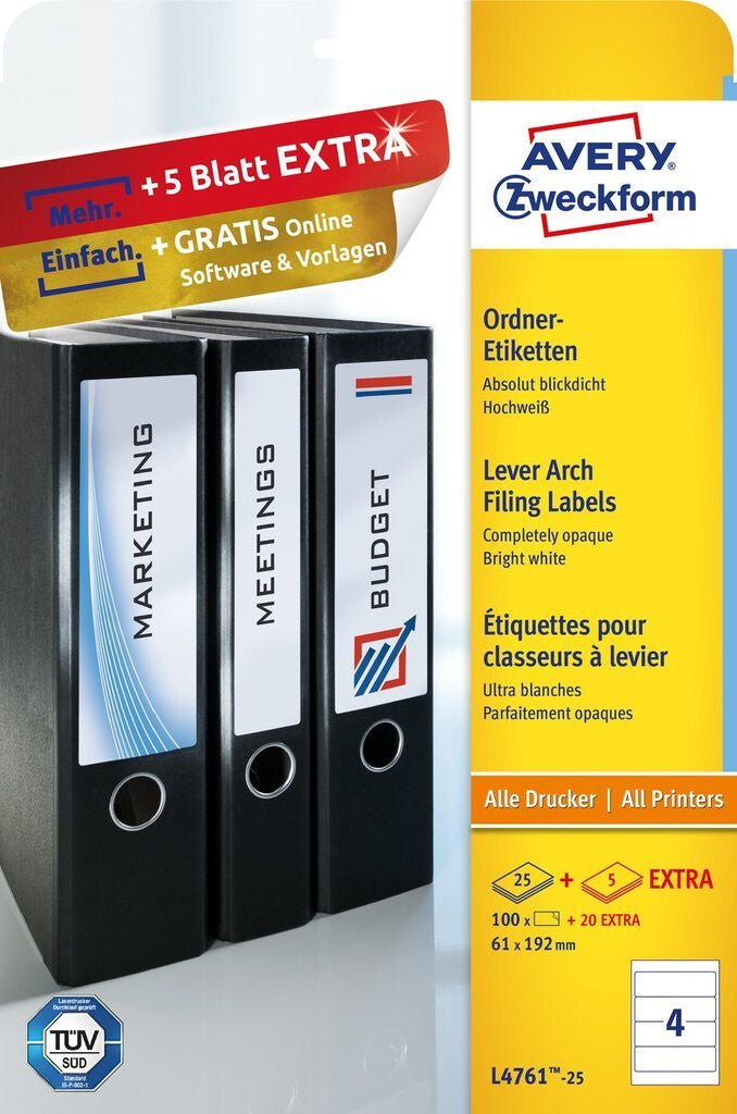 Avery L4761-25 selvklæbende etiket Afrundet rektangel Permanent Hvid 120 stk