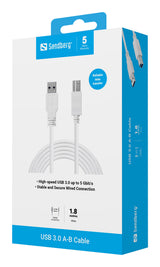 Sandberg 509-23 USB-kabel USB 3.2 Gen 1 (3.1 Gen 1) 0 m USB A USB B 5 Gbit/sek. Hvid