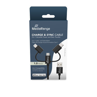 MediaRange MRCS246 USB-kabel USB 2.0 1 m USB A USB C/Micro USB-A/Lightning 0,48 Gbit/sek. Sort