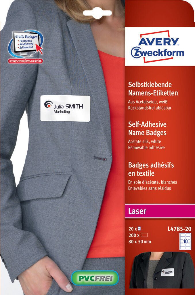 Avery L4785-20 selvklæbende etiket Afrundet rektangel Aftagelig Hvid 200 stk