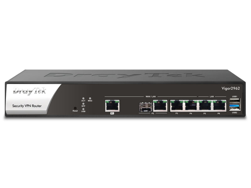 DrayTek Vigor2962 kabelforbundet router 2.5 Gigabit Ethernet Sort