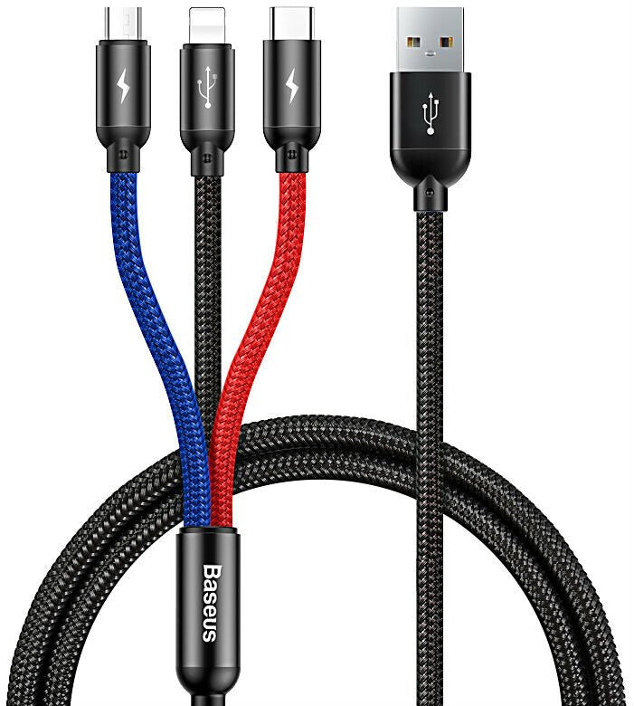 Baseus CAMLT-ASY01 USB-kabel 0,3 m USB A USB C/Micro USB A/Lightning Sort