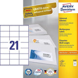 Avery 3481 selvklæbende etiket Rektandel Permanent Hvid 2100 stk