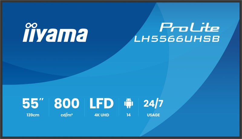 iiyama LH5566UHSB-B1AG skilte display Digital fladpaneldisplay 139,7 cm (55") LCD Wi-Fi 800 cd/m² 4K Ultra HD Sort Indbygget processer Android 24/7