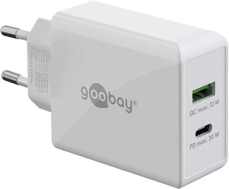 Goobay 61674 oplader til mobil enhed Hovedtelefoner, Mobiltelefon, Smartphone Hvid Vekselstrøm Hurtig opladning Indendørs