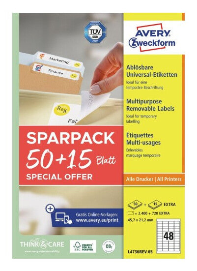 Avery L4736REV-65 print etiket Hvid Selvklæbende printeretiket