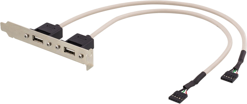 Deltaco Internt kabel til USB 2.0, PCI-dækplade, 2xIDC5 hun - 2xUSB 2.0 A hun, 0,3m, hvid
