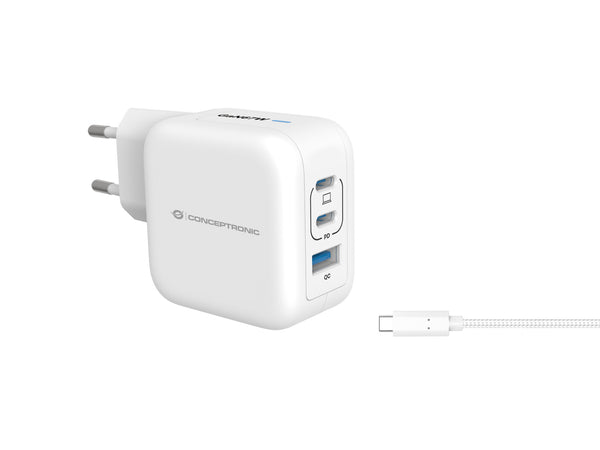 Conceptronic ALTHEA17W oplader til mobil enhed Universel Hvid Vekselstrøm Hurtig opladning Indendørs