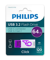 Philips Click USB-nøgle 64 GB USB Type-C 3.2 Gen 1 (3.1 Gen 1) Violet, Hvid