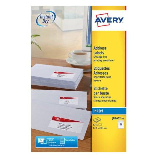 Avery J8160-25 print etiket Hvid