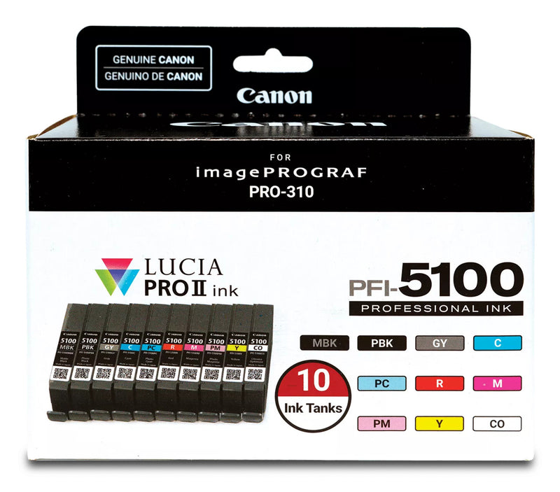 Canon PFI-5100 Multipack blækpatron 10 stk Original Standard udbytte Blå, Mat sort, Sort