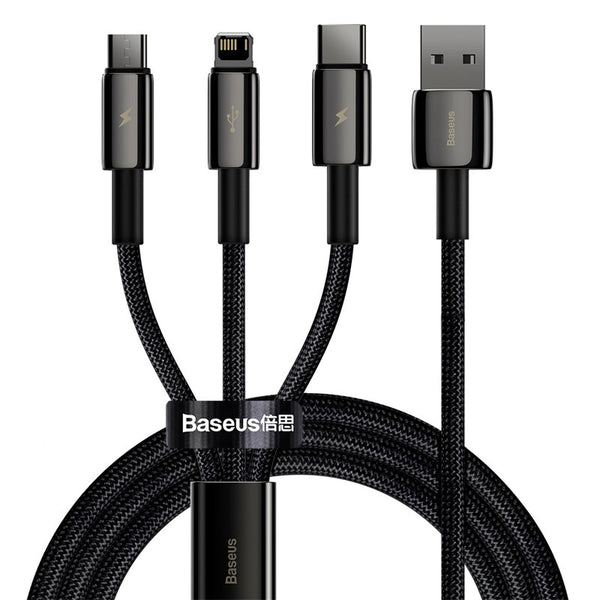 Baseus Tungsten Gold 3-in-1 USB-kabel USB 2.0 1,5 m USB A USB C/Micro USB A/Lightning 0,48 Gbit/sek. Sort