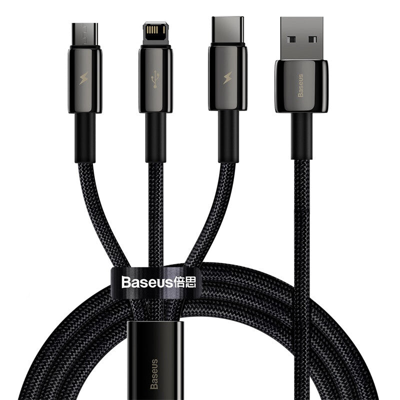 Baseus Tungsten Gold 3-in-1 USB-kabel USB 2.0 1,5 m USB A USB C/Micro USB A/Lightning 0,48 Gbit/sek. Sort