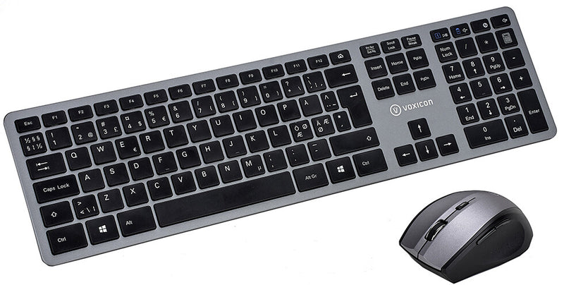 Voxicon 285WL tastatur Mus inkluderet Universel RF trådløst QWERTY Nordisk Sort, Sølv