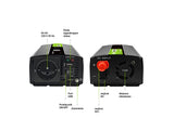 Green Cell Przetwornica napicia PowerInverter LCD 12 V 500W/1000W Przetwornica samochodowa z wywietlaczem - czysty sinus strømadapter og vekselret Automatisk Sort