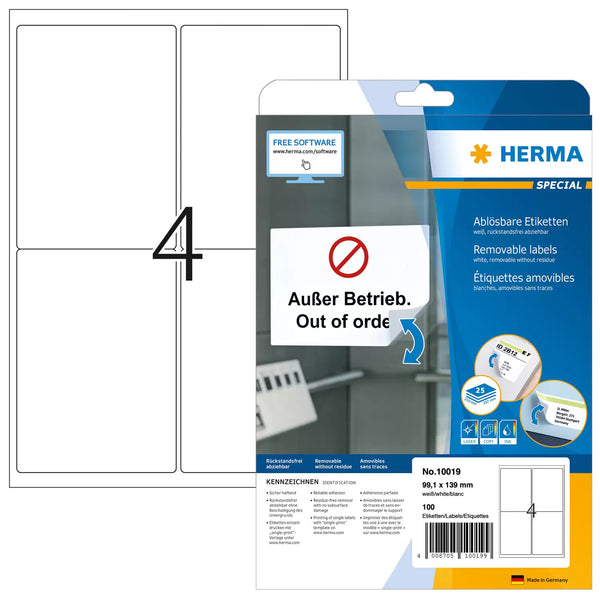 HERMA 10019 adresse- og postetiket Hvid