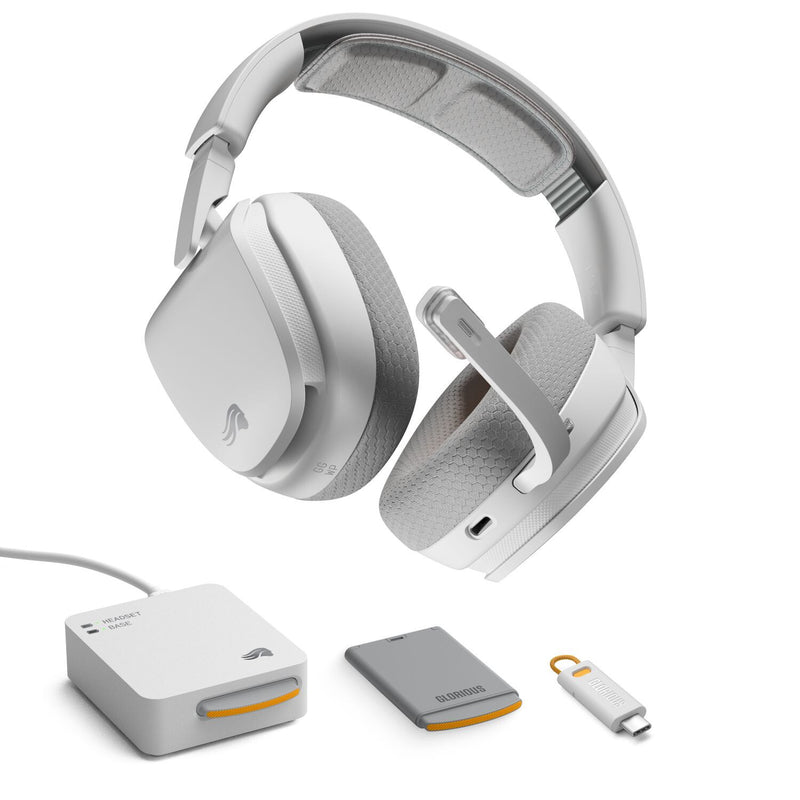 Glorious Gaming GHS Wireless InfinitePlay Headset Trådløs Spil Bluetooth Opladningsstativ Hvid