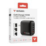 Verbatim Mini GaN Charger 100W Universel Sort Vekselstrøm Hurtig opladning Indendørs