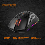 Deltaco Gaming DM210 ultralet gamingmus, 6400 DPI, RGB, gummibelagte sidegreb, sort