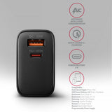 Axagon ACU-PQ45 QC 3.0, 4.0/AFC/FCP/PPS/PD, 45W, schwarz - Netzladegerät mit USB-A und USB-C Schnittstelle Mobiltelefon, Smartphone, SmartWatch, Tablet, Universel Sort Vekselstrøm Hurtig opladning Indendørs